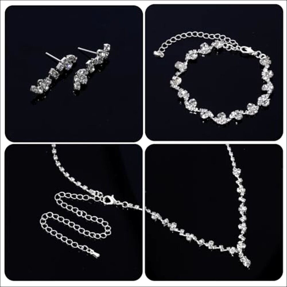 Silver Rhinestone Jewelry Set with Clutch Purse for Evening Party Wedding - Picture 4 of 7